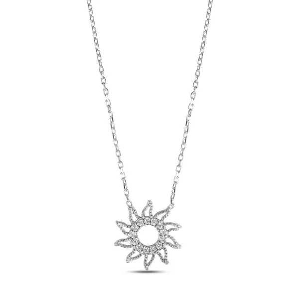 Colier de argint cu soare si pietre Zirconia Sunbeam Circle