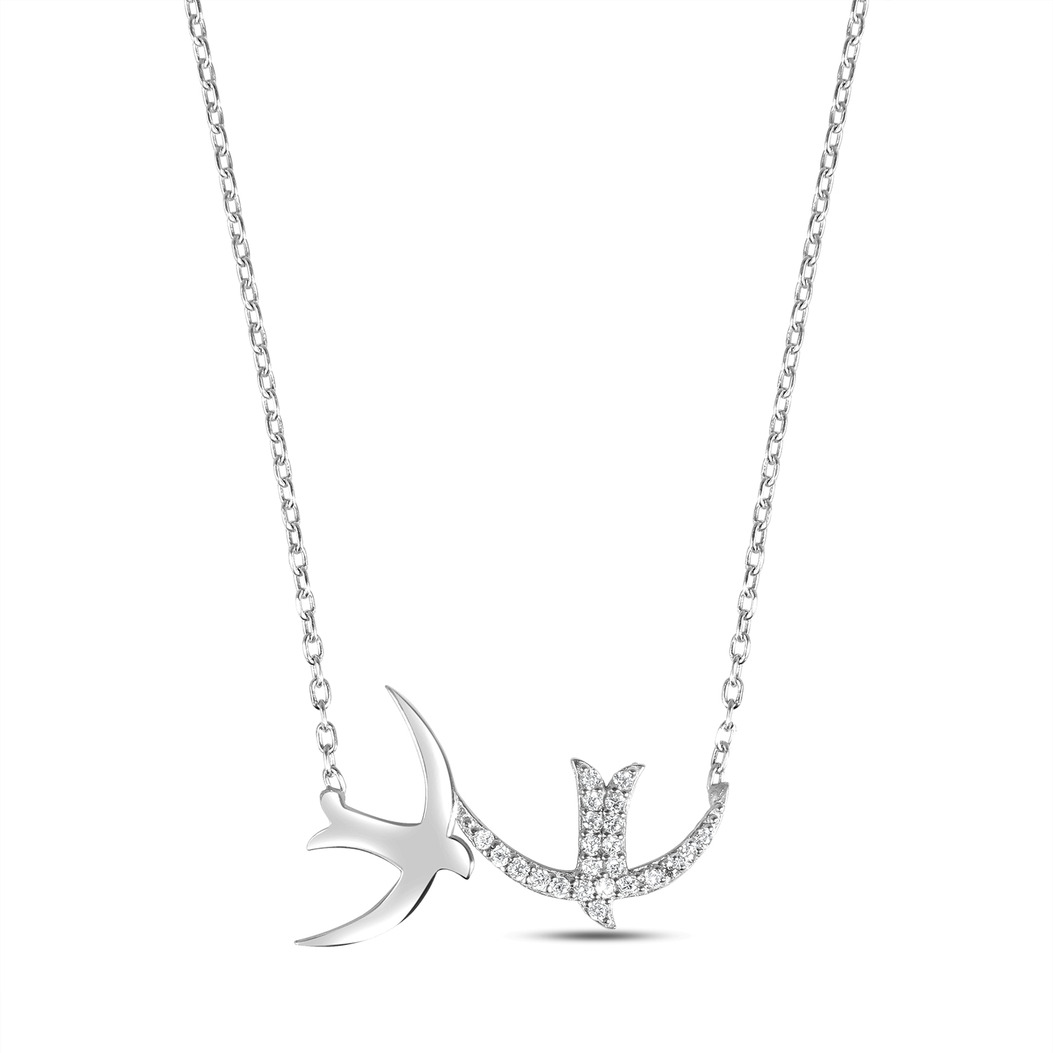 Colier de argint cu pasari si pietre Zirconia Silver Flight