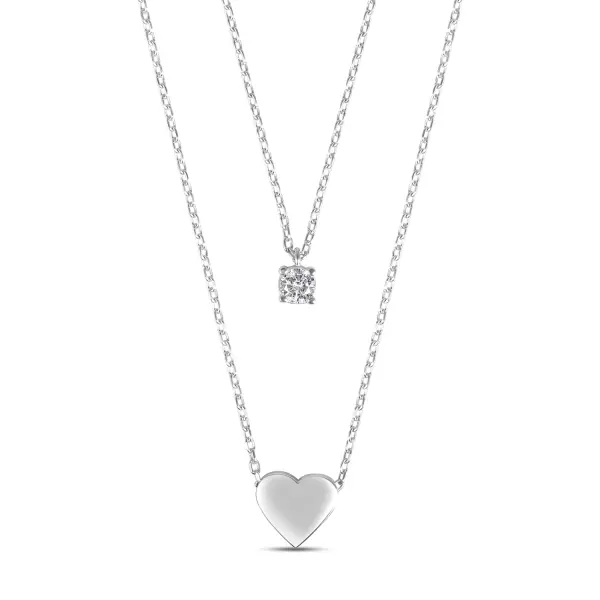 Colier de argint dublu cu inima si piatra Zirconia Dual Heart Spark