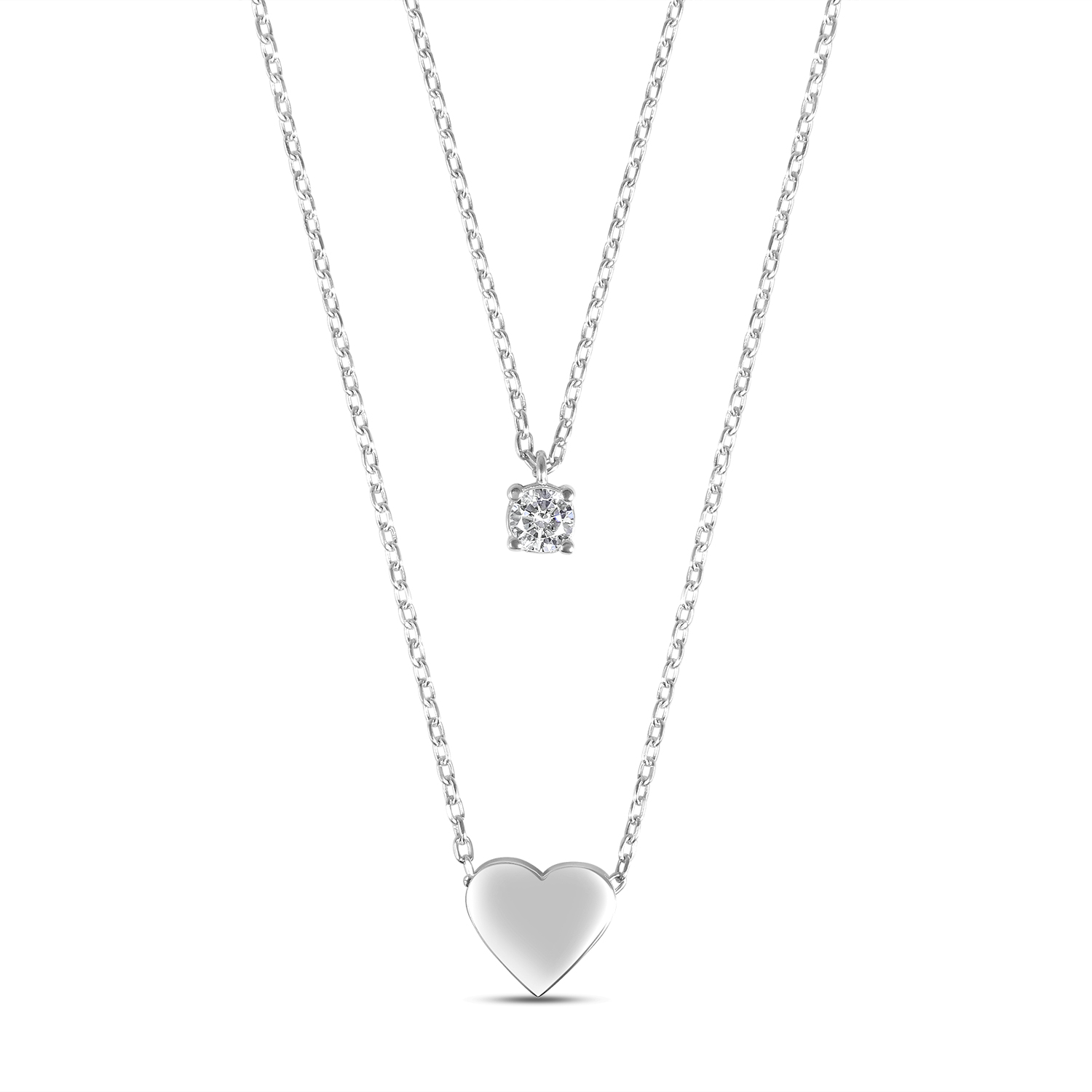 Colier de argint dublu cu inima si piatra Zirconia Dual Heart Spark
