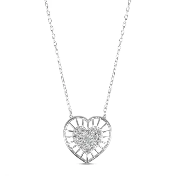 Colier de argint cu piatra Zirconia in forma inima Luminous Heartlace