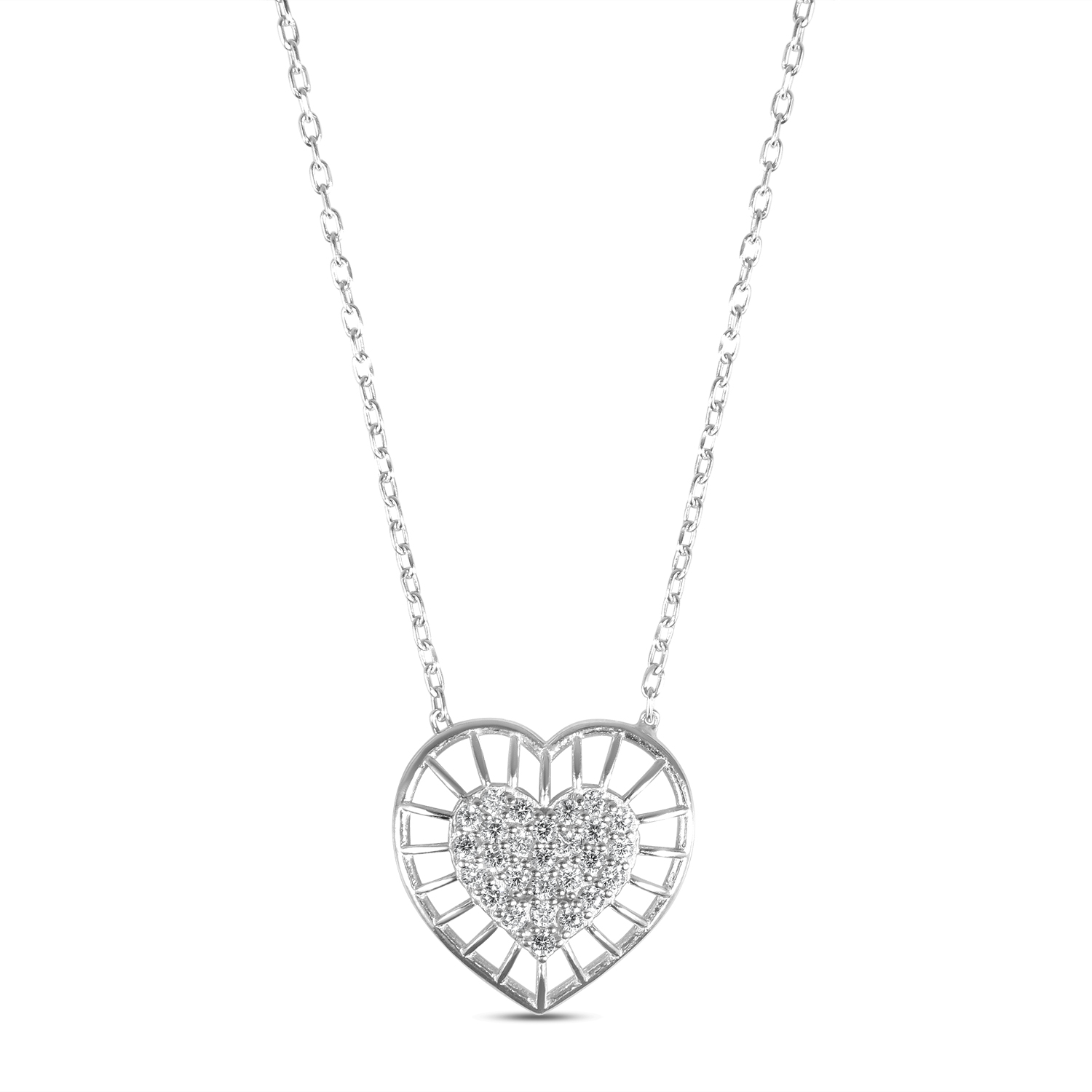 Colier de argint cu piatra Zirconia in forma inima Luminous Heartlace