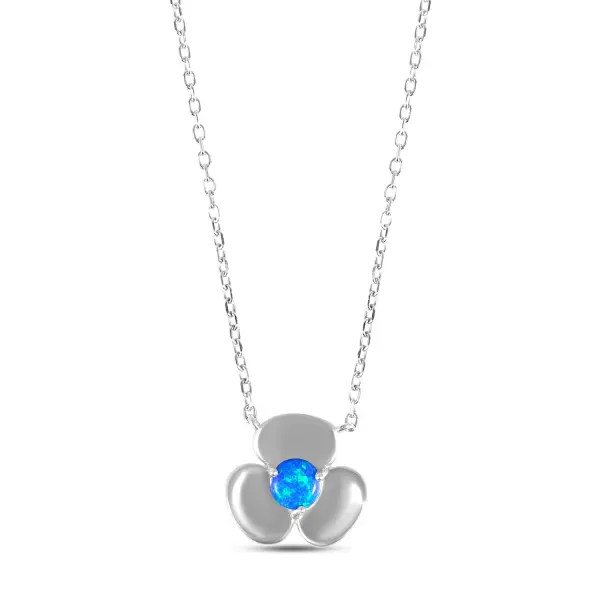 Colier de argint cu floare si piatra albastra Blue Petal Glow