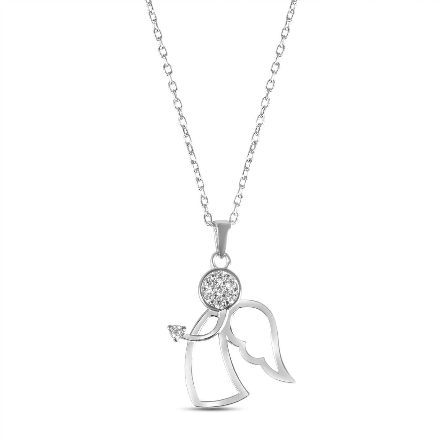 Colier de argint in forma de inger cu pietre Zirconia Silver Angel Glow