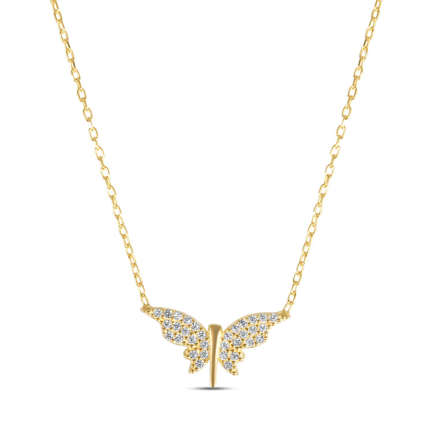 Colier de argint galben cu fluture si pietre Zirconia Golden Butterfly Grace