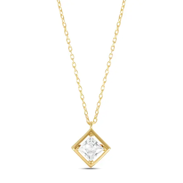 Colier de argint galben cu piatra Zirconia Golden Square Glow