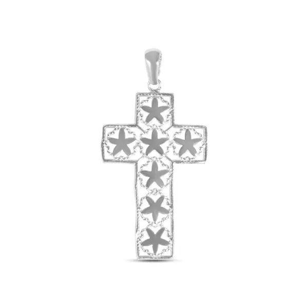Pandantiv argint in forma de cruce cu model de stele Silver Star Cross
