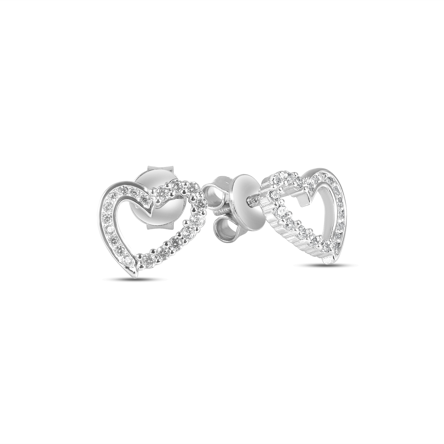 Cercei argint in forma de inimioara asimetrica cu pietre Zirconia Twisted Heart Glow