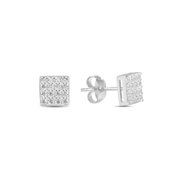 Cercei argint patrati cu pietre Zirconia Square Glow