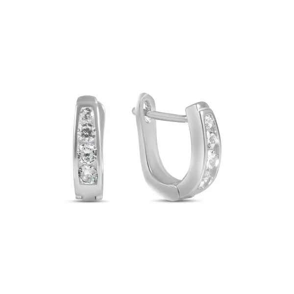 Cercei argint ingusti cu pietre Zirconia Slim Crystal Line