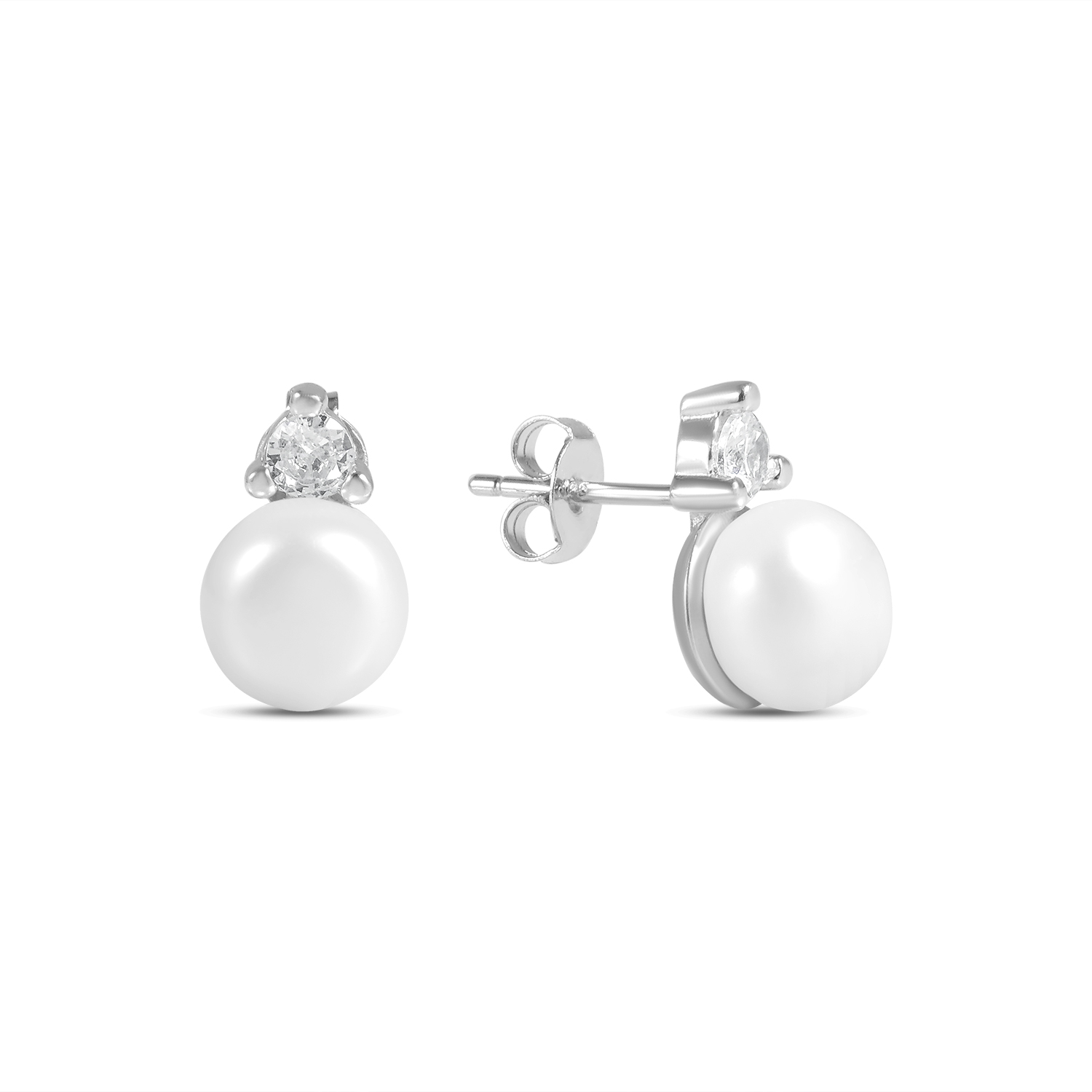 Cercei argint cu perla si piatra Zirconia Pearl Drop Crystal