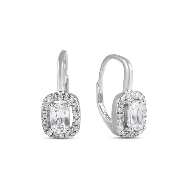 Cercei argint cu piatra Zirconia mare si pietricele mici Halo Crystal Shine