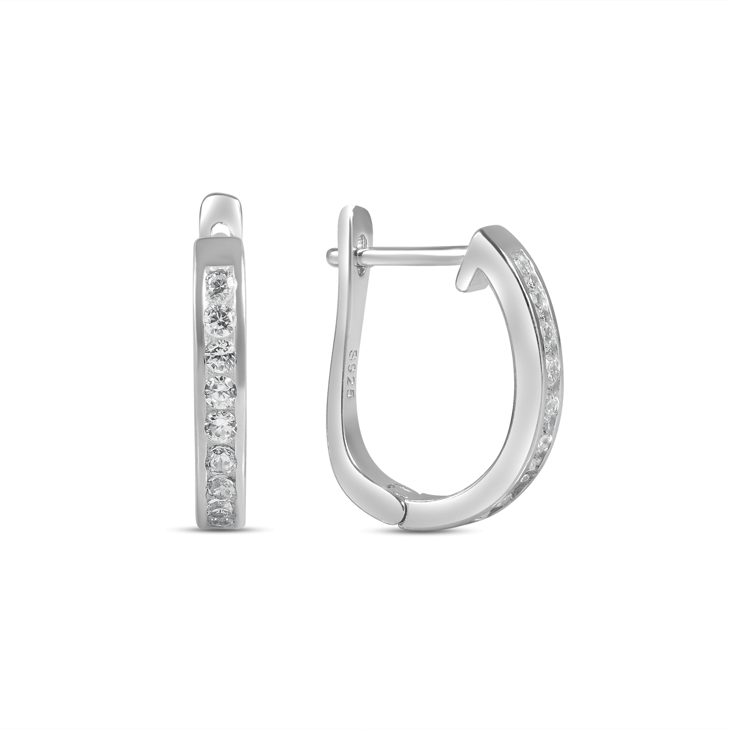 Cercei argint ingusti curbati cu pietre Zirconia Slim Curved Spark