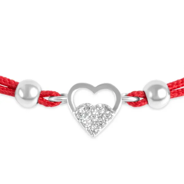 Bratara argint cu snur rosu si inima cu pietre Zirconia Eternal Heart