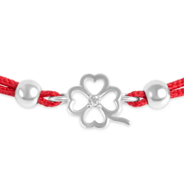 Bratara argint cu snur rosu si trifoi cu patru foi cu piatra Zirconia Lucky Clover