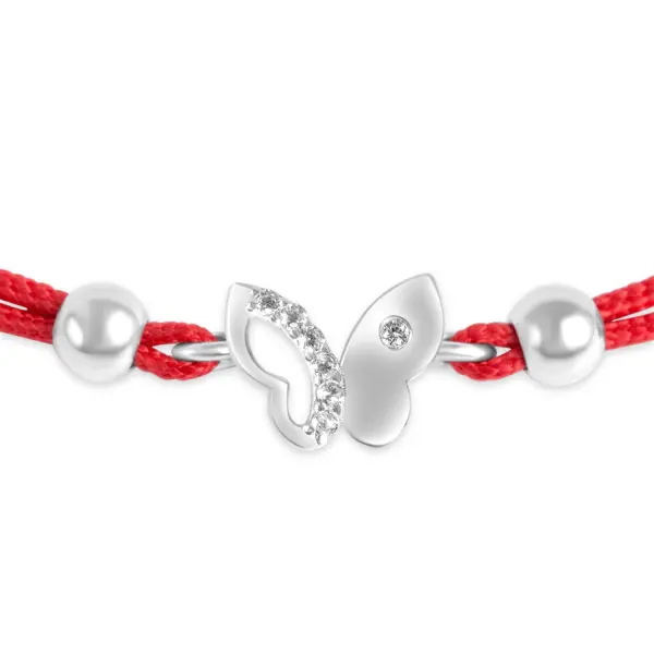 Bratara argint cu snur rosu si fluture cu pietre Zirconia Butterfly Glow