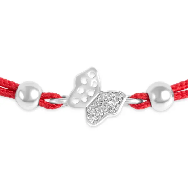Bratara argint cu snur rosu si fluture cu pietre Zirconia Butterfly Glow