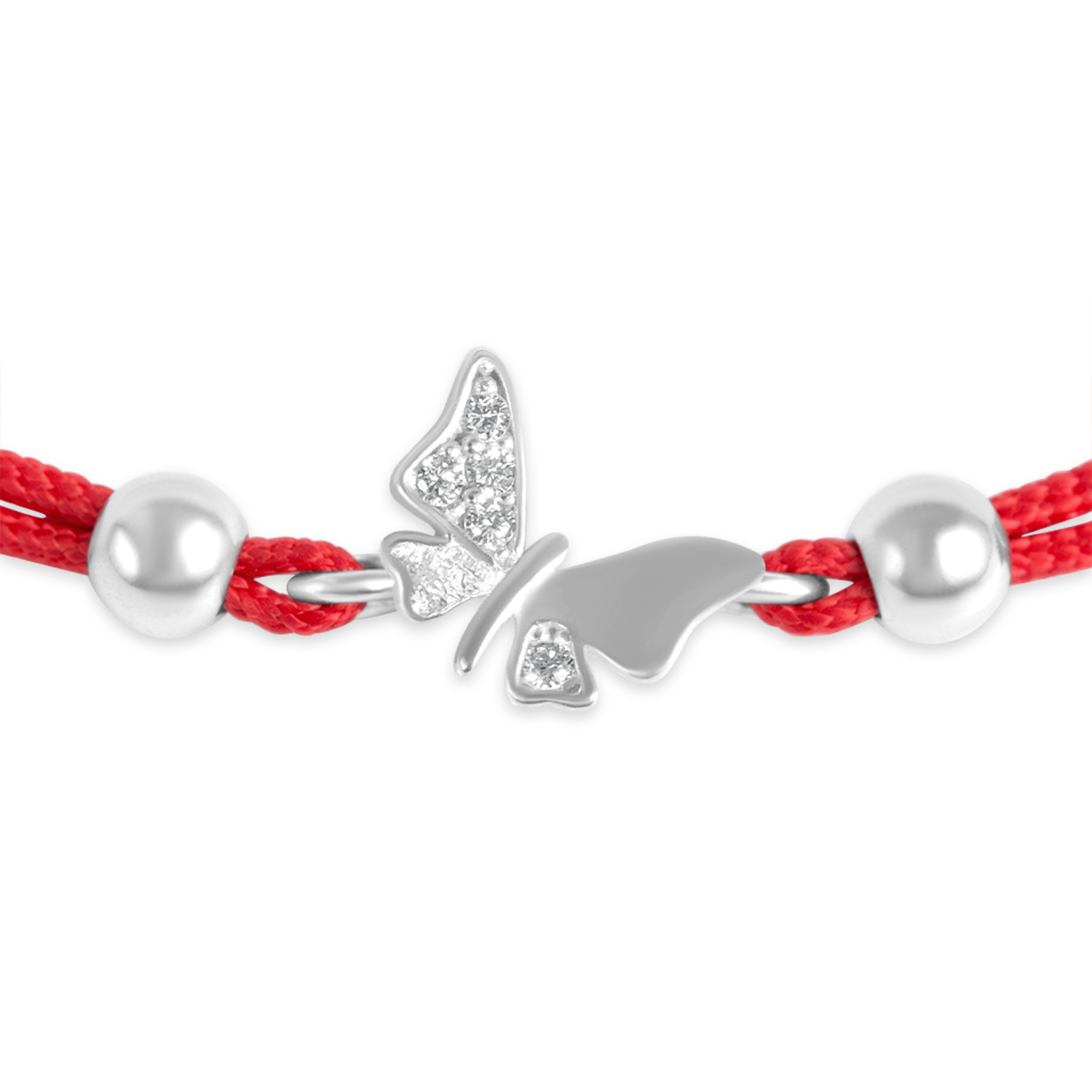 Bratara argint cu snur rosu si fluture cu pietre Zirconia Butterfly Glow
