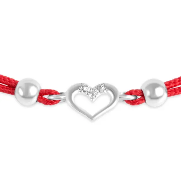 Bratara argint cu snur rosu in forma de inima cu pietre Zirconia Heart Glow