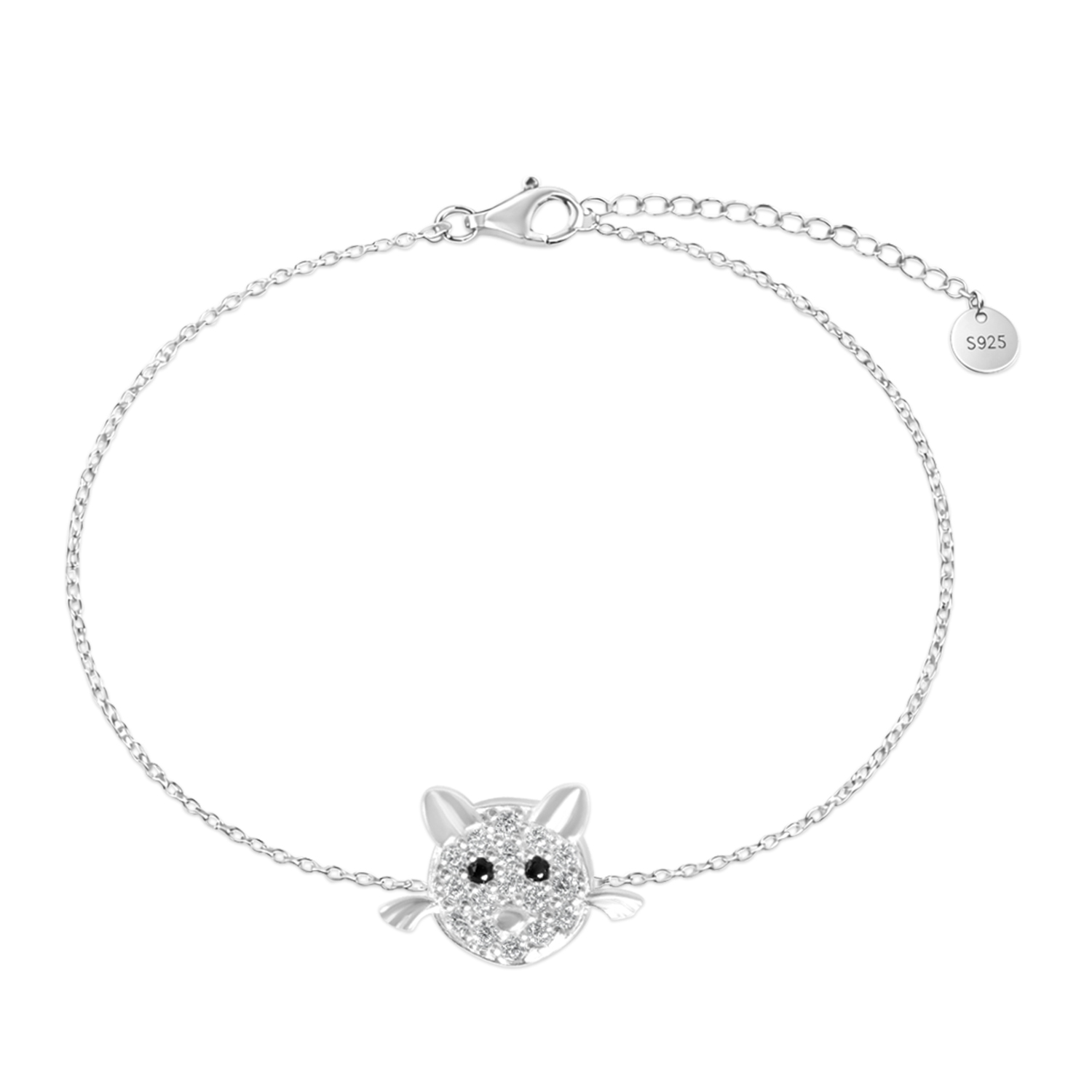 Bratara argint in forma de pisica cu pietre Zirconia albe si negre Kitty Spark
