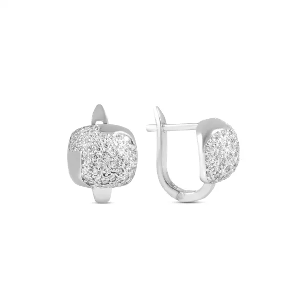 Cercei argint patrati cu margini rotunde si pietre Zirconia Soft Square Glow