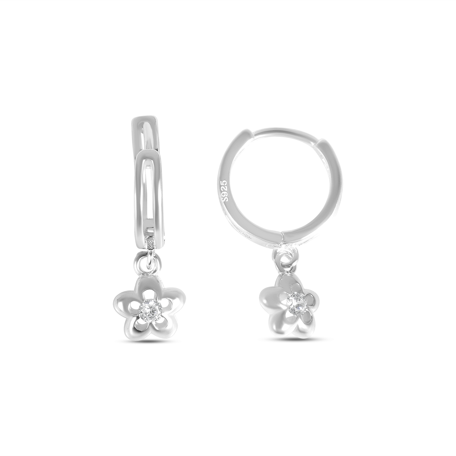 Cercei argint cu flori si pietre Zirconia Floral Spark