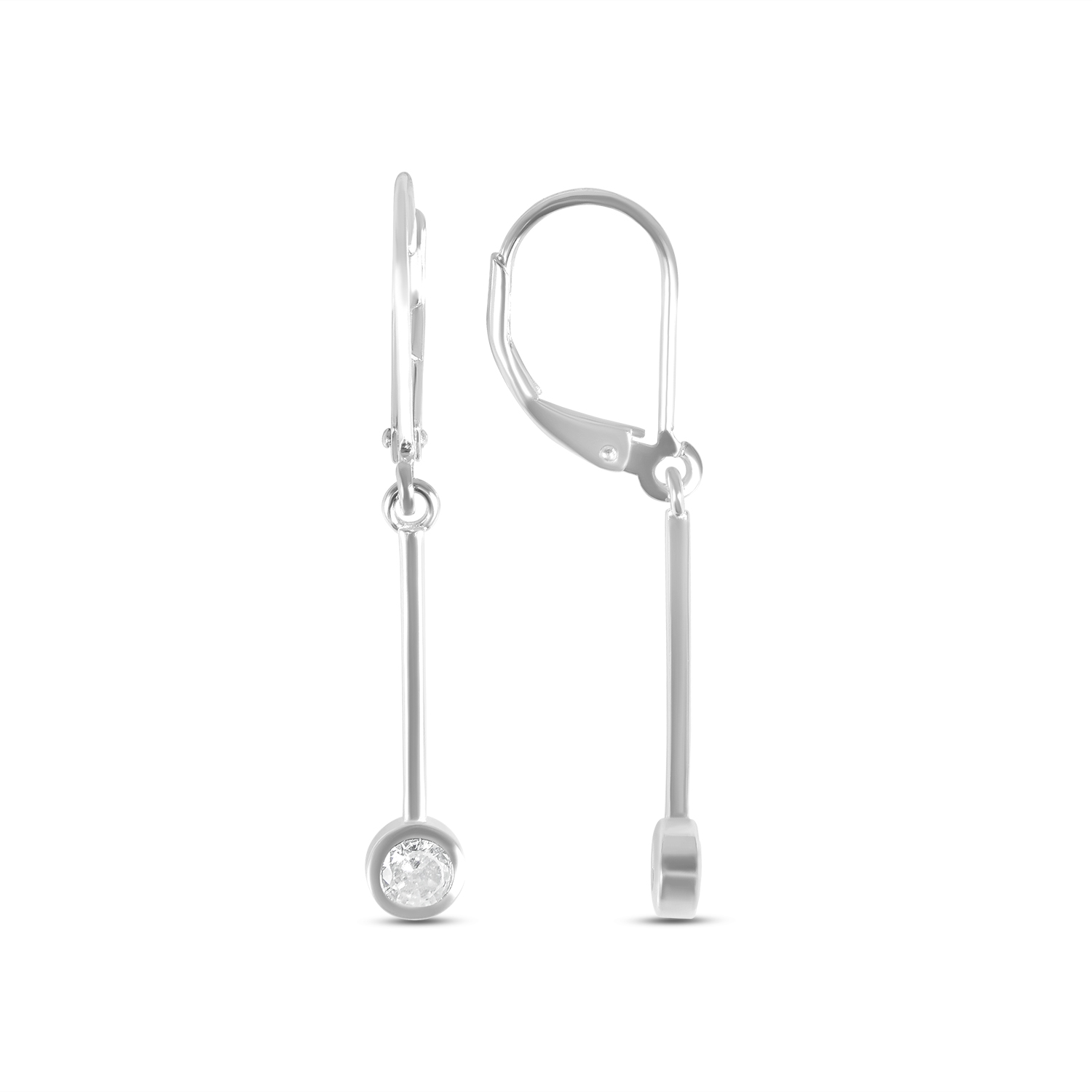 Cercei argint cu linie eleganta si piatra Zirconia rotunda Linear Glow