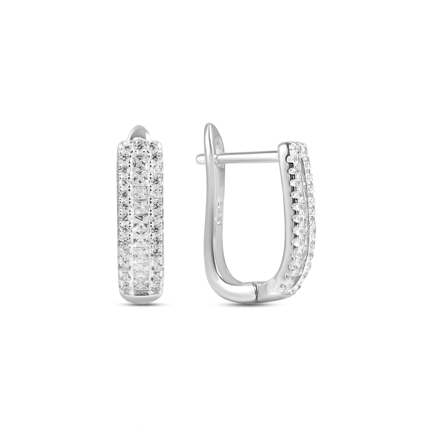 Cercei argint dreptunghiulari cu pietre Zirconia Linear Spark
