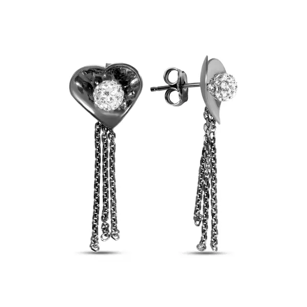 Cercei rodiati cu negru, model inima si pietre Zirconia Black Heart Glow