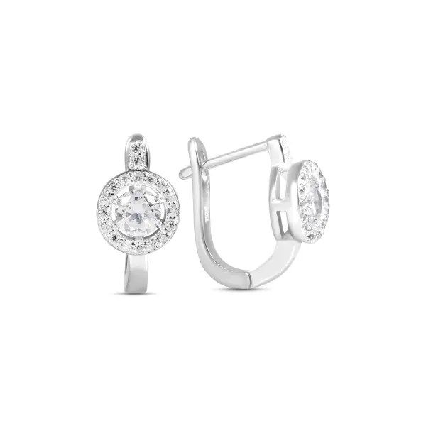Cercei argint cu pietre Zirconia Halo Elegance