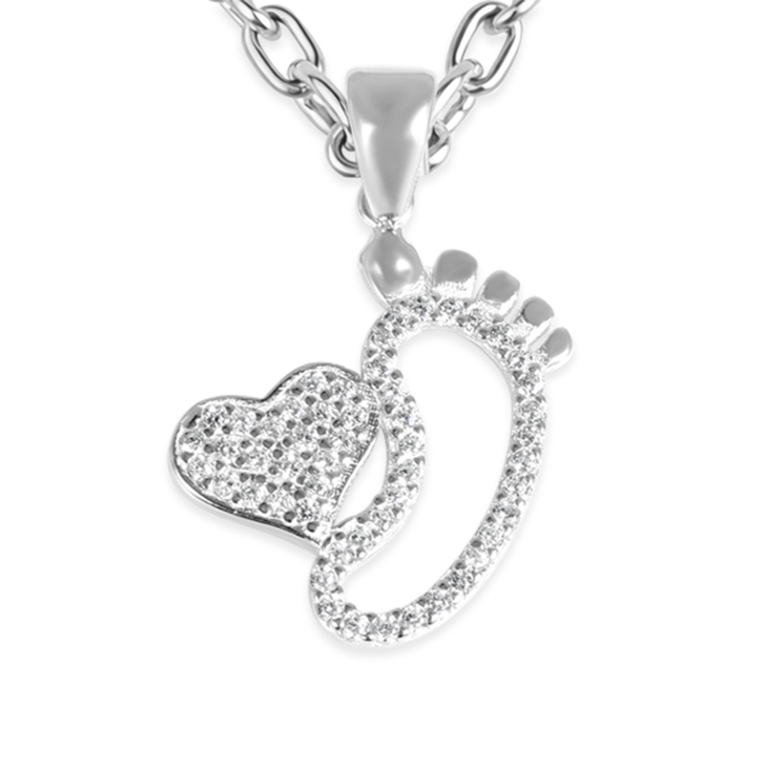 Pandantiv argint cu talpa, inima si pietre zirconia Tiny Steps Love