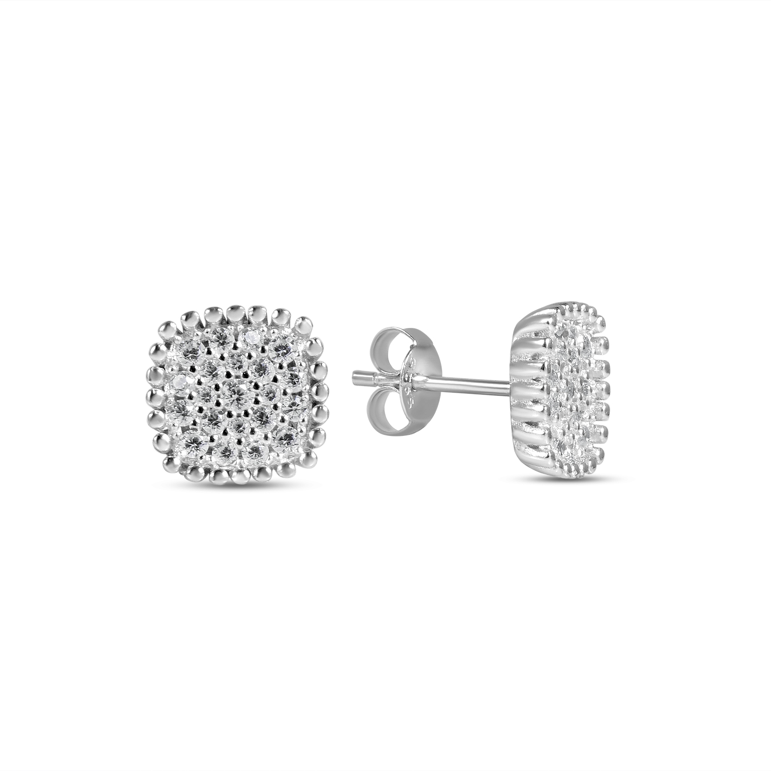 Cercei argint scurti in forma de patrat cu pietre zirconia Square Shine