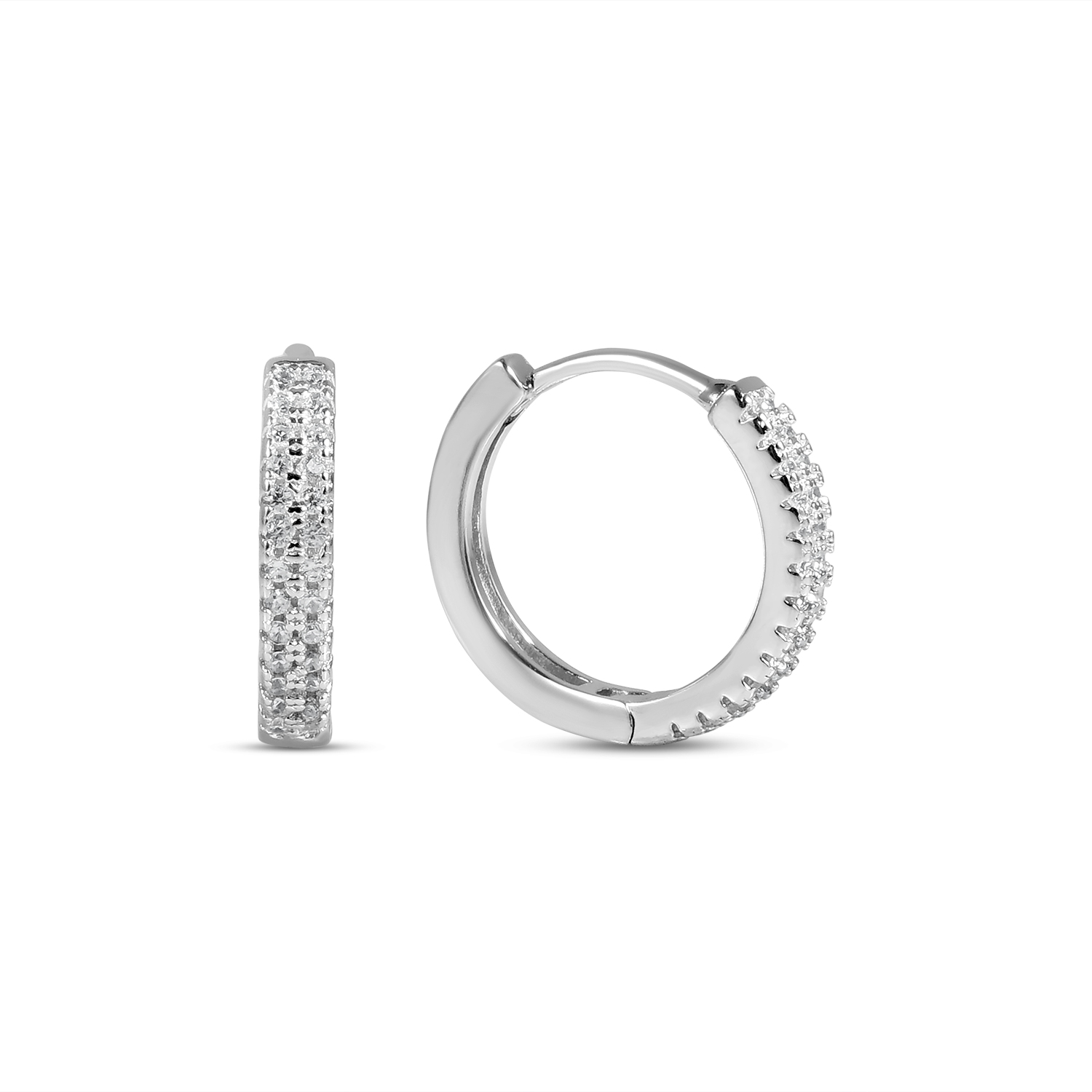 Cercei argint rotunzi cu doua randuri de pietre Zirconia pavate Double Pavé