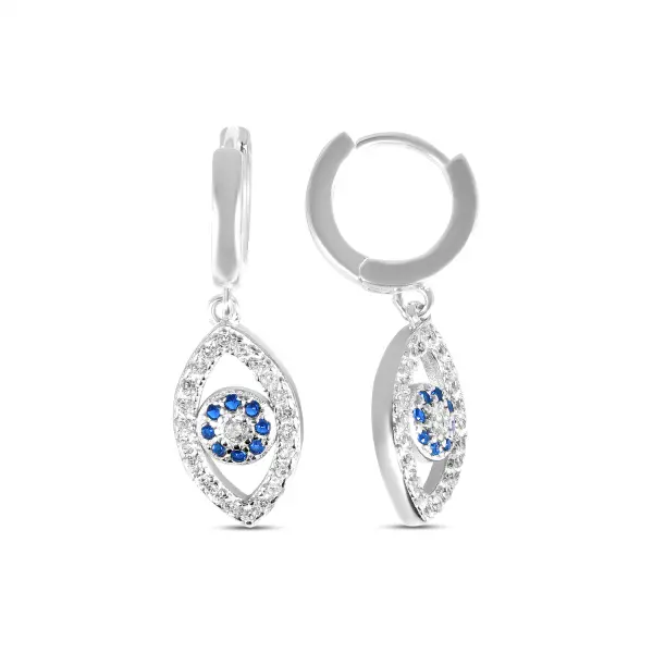 Cercei argint in forma de ochi cu pietre zirconia albe si albastre Blue Eye Glow