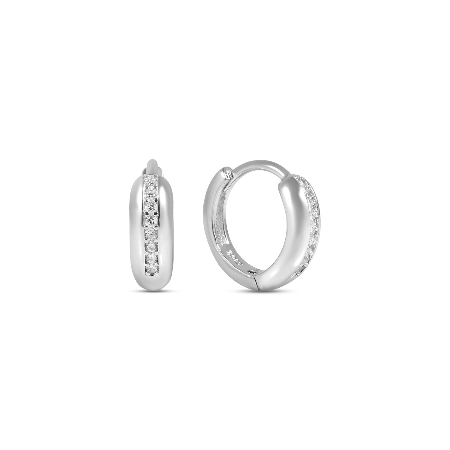 Cercei argint scurti rotunzi cu linie de pietre Zirconia Circle Line Glow
