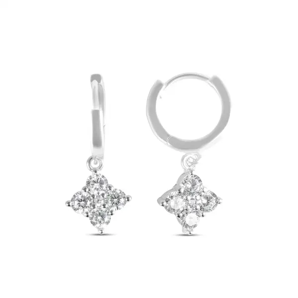 Cercei argint cu model floare si pietre zirconia Little Bloom Sparkle
