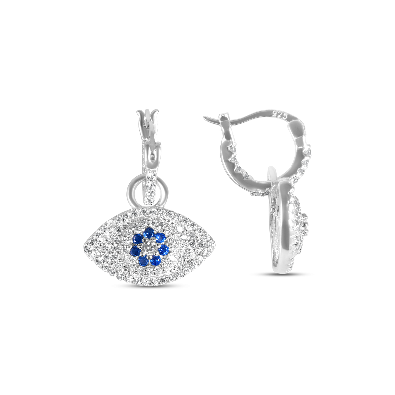 Cercei argint cu pietre Zirconia albe si albastre Eye Charm Elegance