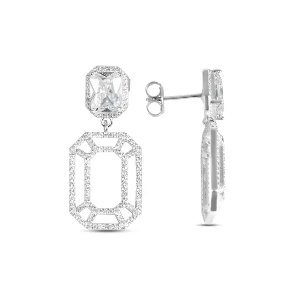 Cercei argint cu pietre Zirconia si rame pavate din zirconia Crystal Frame