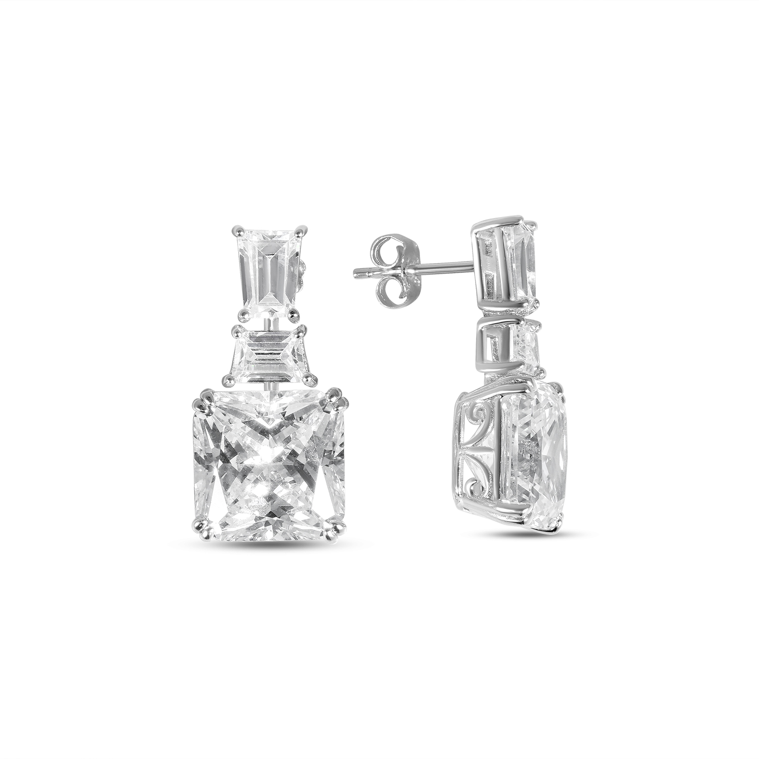 Cercei argint cu pietre zirconia mari dreptunghi, trapez si patrata Imperial Geometry