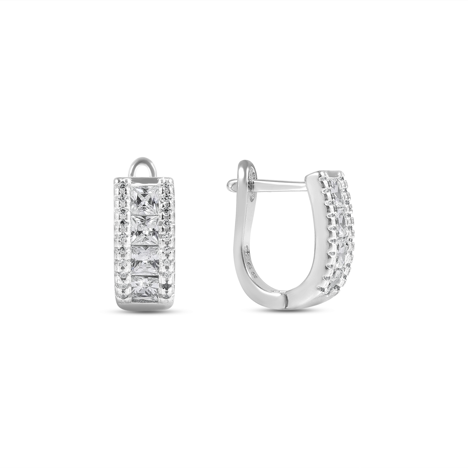 Cercei argint cu pietre Zirconia patrate centrale Crystal Square