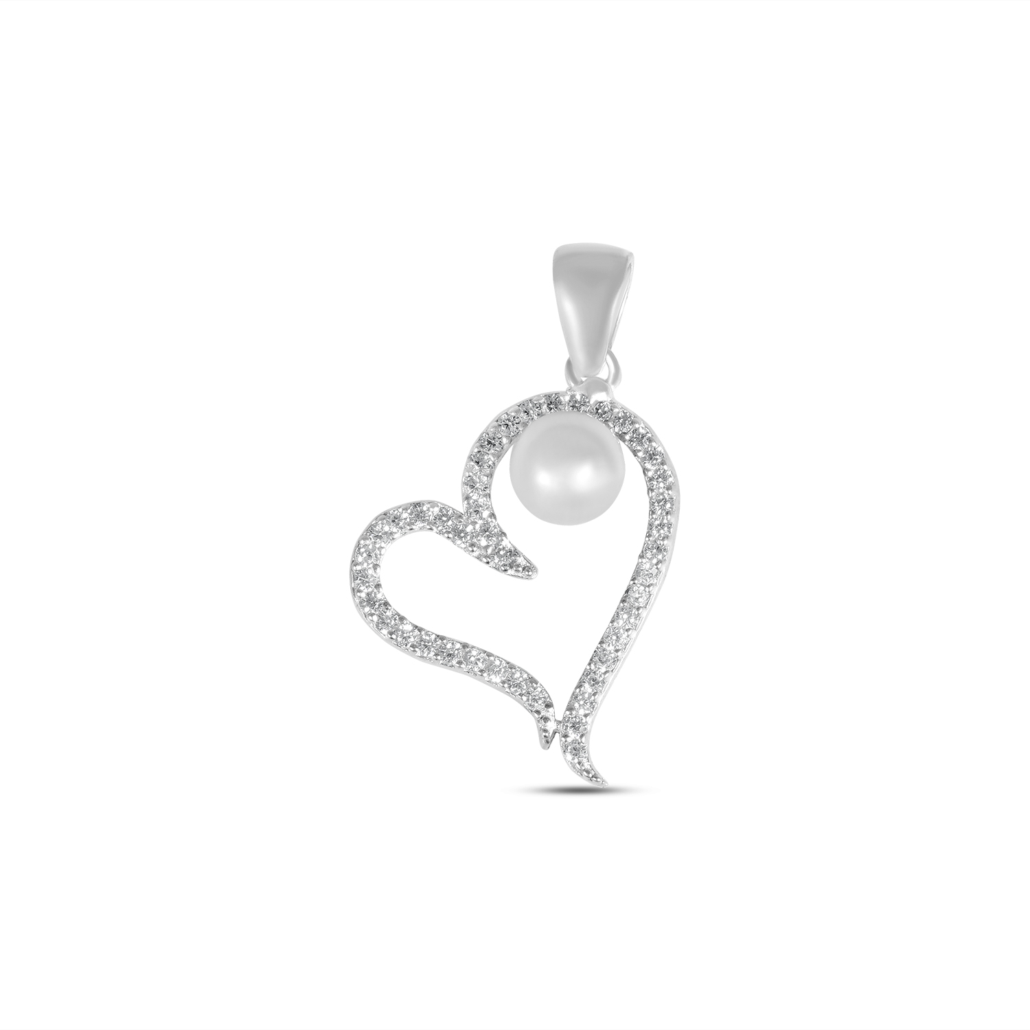 Pandantiv argint in forma de inima cu perla si pietre Zirconia Pearl Heart Grace