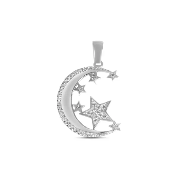 Pandantiv argint in forma de semiluna cu stele si pietre Zirconia Lunar Dreams