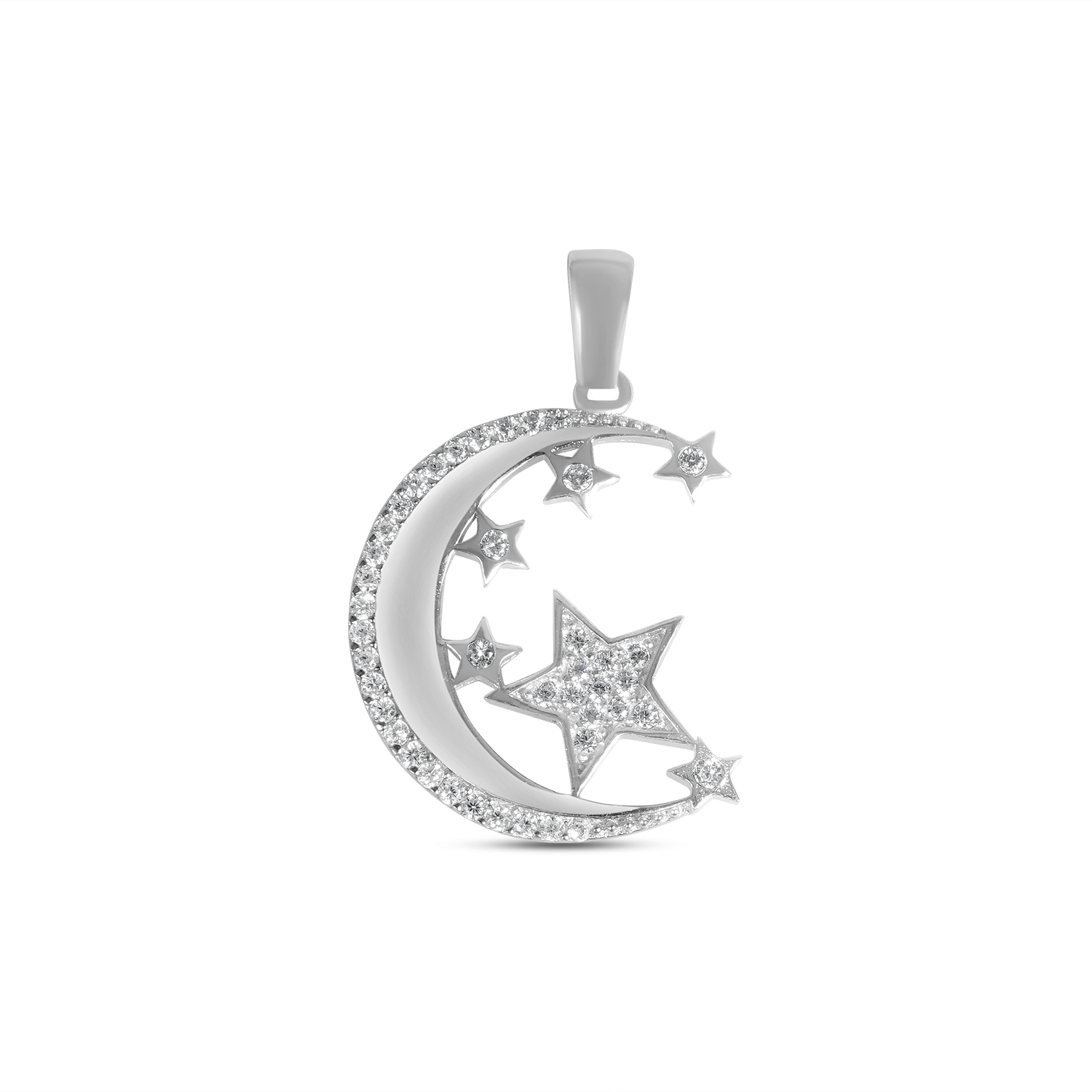 Pandantiv argint in forma de semiluna cu stele si pietre Zirconia Lunar Dreams