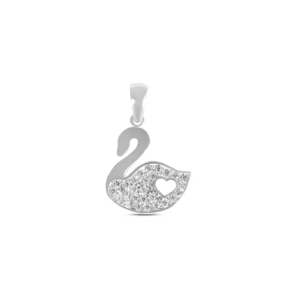 Pandantiv argint in forma de lebada cu inima si pietre Zirconia Swan of Love