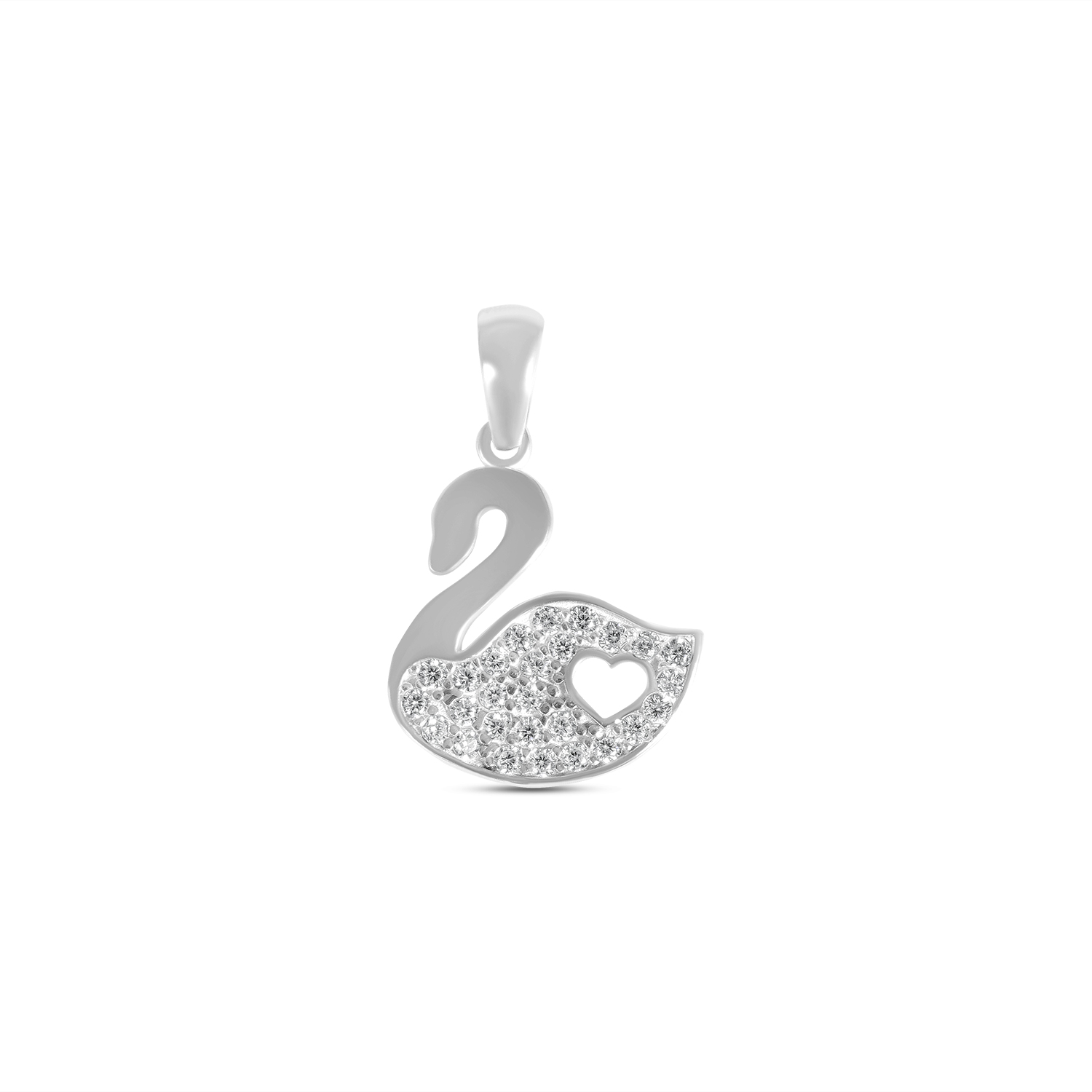 Pandantiv argint in forma de lebada cu inima si pietre Zirconia Swan of Love