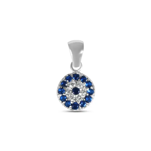 Pandantiv argint rotund cu pietre Zirconia albastre si albe Blue Eye Glow