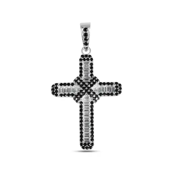 Pandantiv argint in forma de cruce cu pietre zirconia albe si negre Contrast Faith