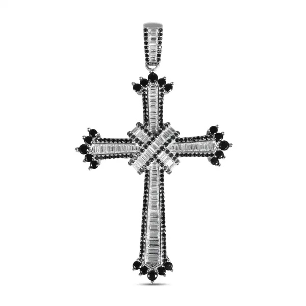 Pandantiv argint in forma de cruce cu pietre zirconia albe si negre Black & White Cross