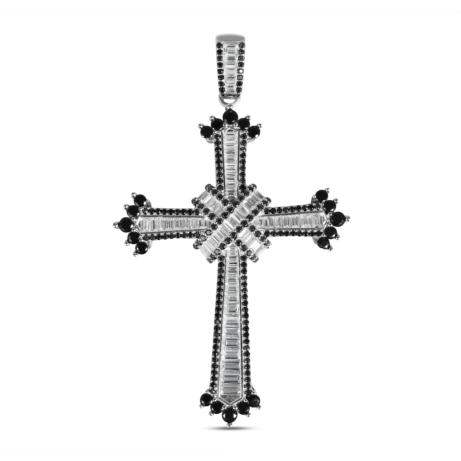 Pandantiv argint in forma de cruce cu pietre zirconia albe si negre Black & White Cross