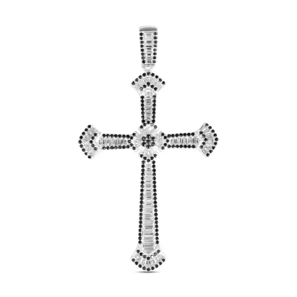 Pandantiv argint in forma de cruce cu pietre Zirconia albe si negre Divine Contrast